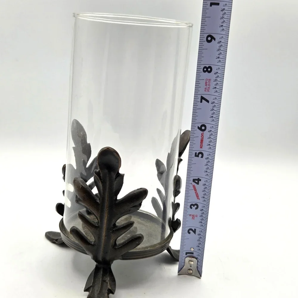 RETRO Pier 1 Hurricane Candle Holder Leaves Iron Base‎